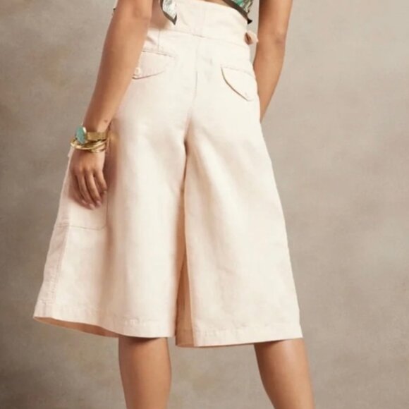 Banana Republic Cream Explorer Cotton Linen Wide Leg Culotte Shorts Size 6 / 30" - Picture 2 of 9